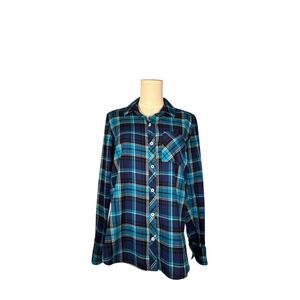 Woolrich Teal Navy Plaid Flannel Button Up‎ Shirt Women's Medium